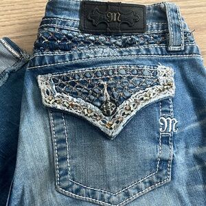 Miss Me Signature Cuffed Capri Bling Pocket Distressed